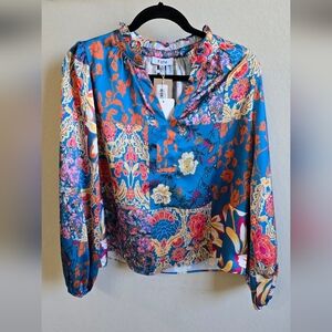 Fate Women's Floral Blue and Orange Top